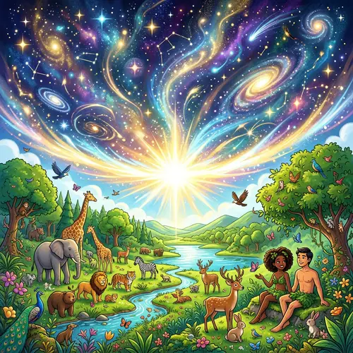 Cartoon Creation Story: Heaven and Earth Illustration