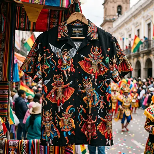 Black Carnaval Shirt with Diablada Dance Designs