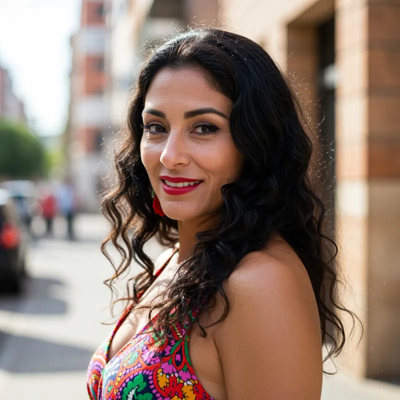 Charming Hispanic Woman in Her 40s With Wavy Hair