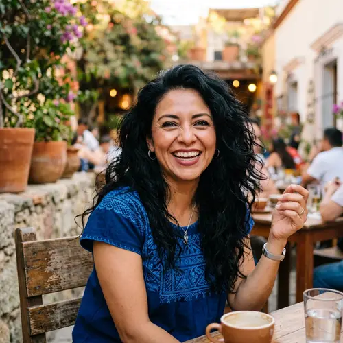 Charming Hispanic Woman in Her 40s With Wavy Hair