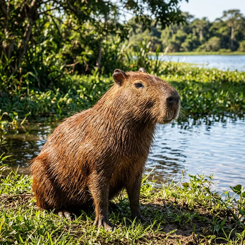 Adorable Capybara by Water Source