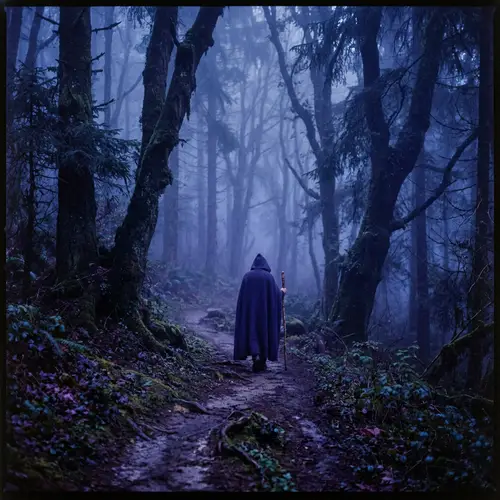 Enigmatic Figure in Foggy Forest | Solitude & Mystique