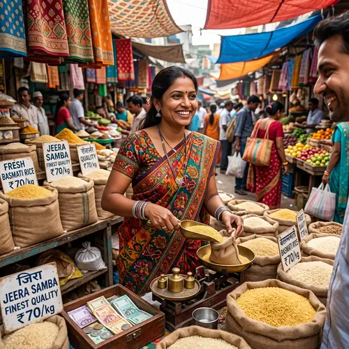 Colorful South Asian Character Selling Rice | Local Market Joy