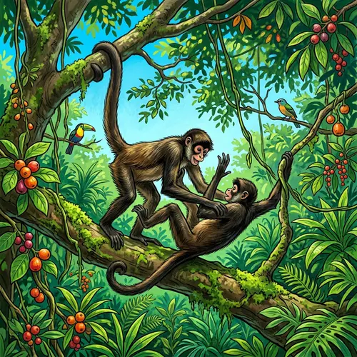 Spider Monkey Playful Tussle in Lush Rainforest | Exciting Primate Wrestling