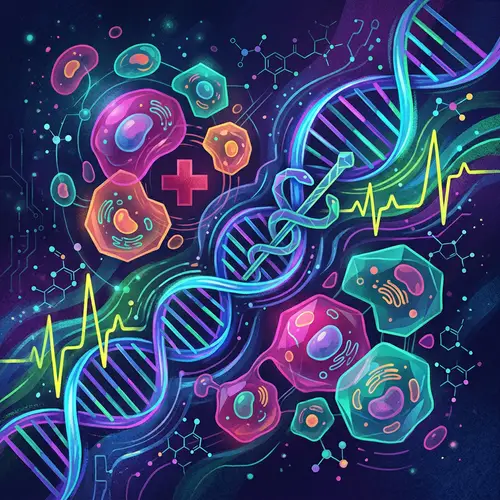 Abstract Biomedical Scene | Fusion of Cells, DNA, Medical Symbols