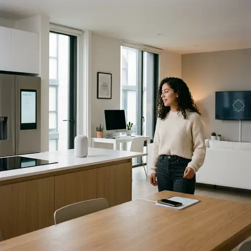 Minimalist Smart Home Scene with Hispanic Woman