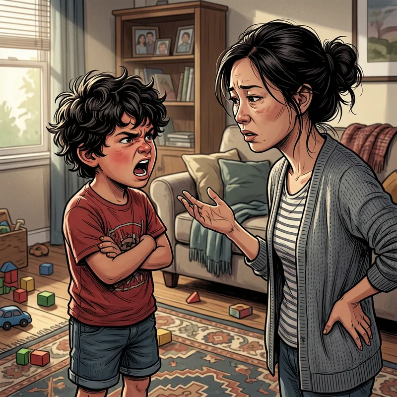 Illustration of Boy Angrily Shouting at Mother