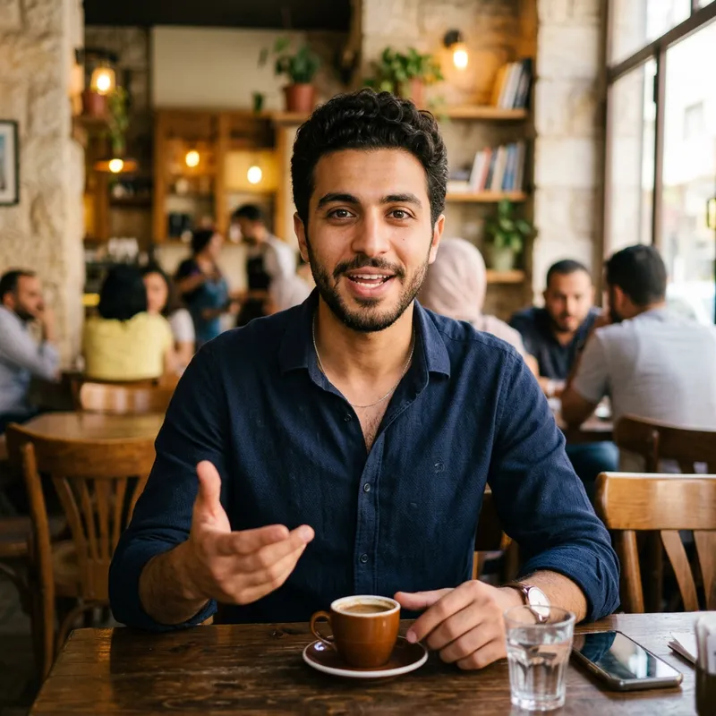 Handsome Arab Man Sitting Facing Camera and Talking