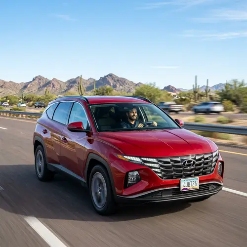 Tucson 2024 Vehicle - Glossy Red Car on Smooth Road