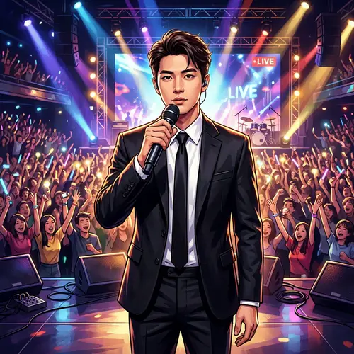 East Asian Male Singer on Stage - Live Performance