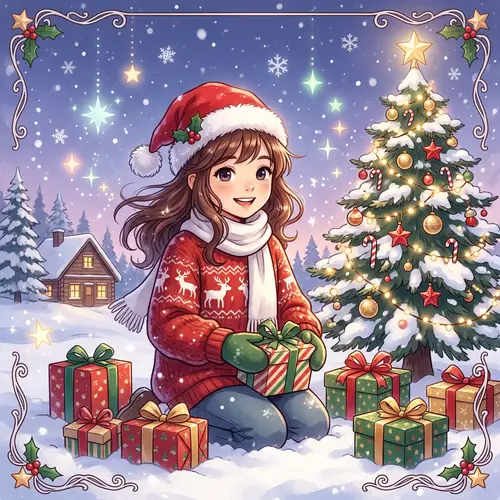 Magical Christmas Girl in Snow | Fantasy Anime Art