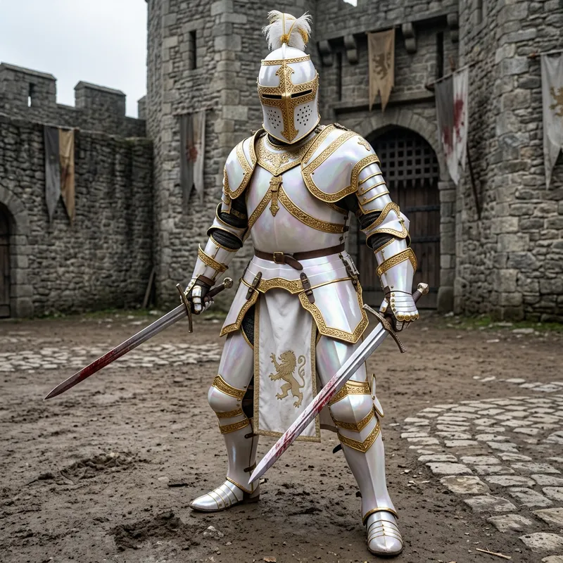 Knight in White Armor with Gold Accents