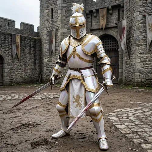 Knight in White Armor with Gold Accents