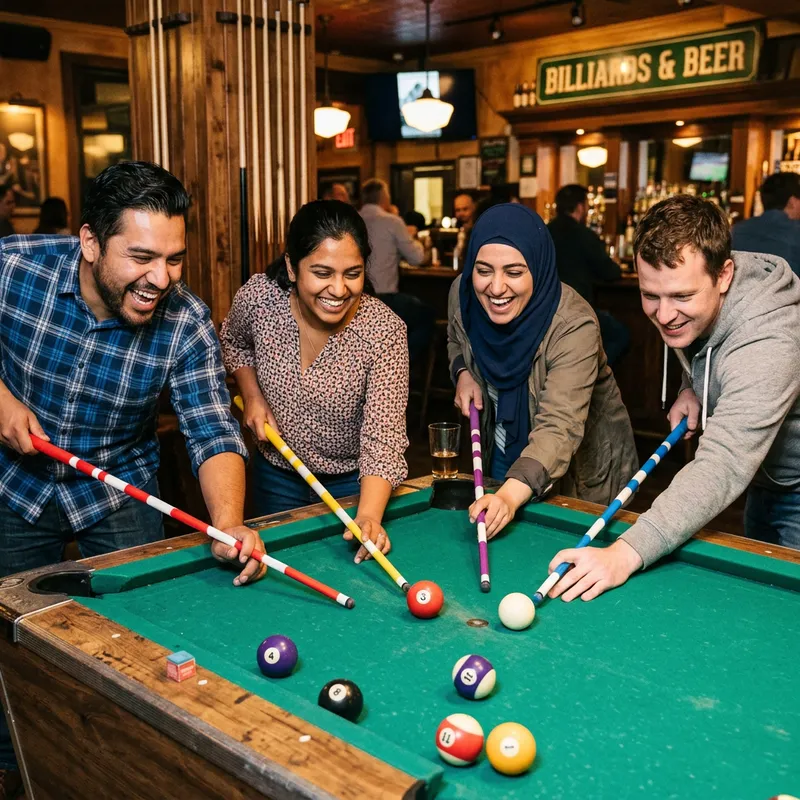 Blind Players Enjoy Pool Game with Colorful Canes
