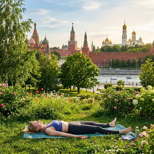 Summer in Moscow: Yoga in Lush Park with Kremlin Views