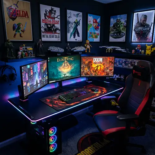 Ultimate Gaming Setup: Desk, Monitors, Keyboard, Mouse, Chair