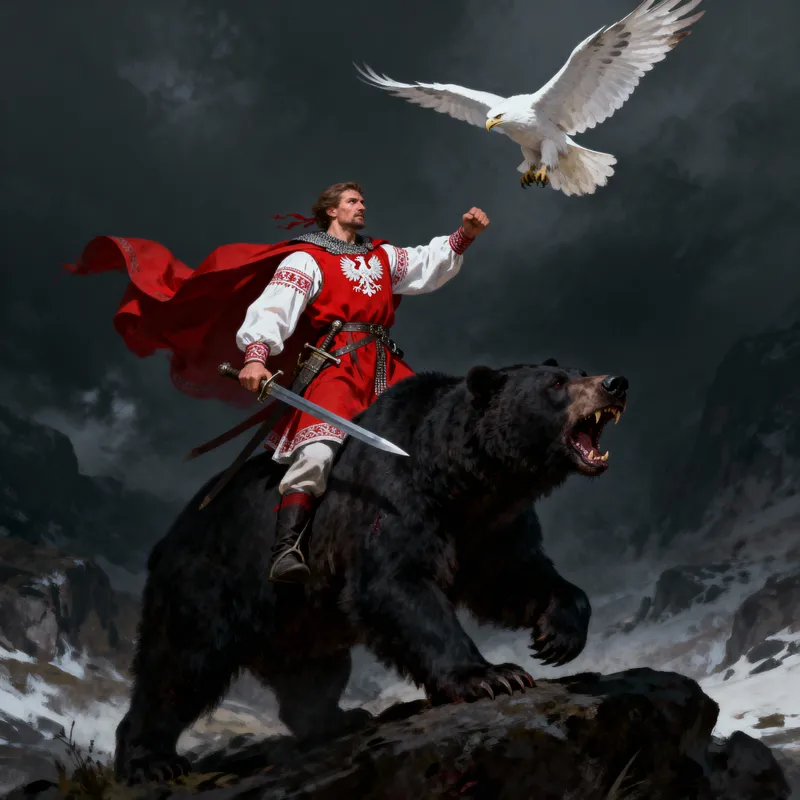 Polish Warrior on Black Bear - Epic Illustration