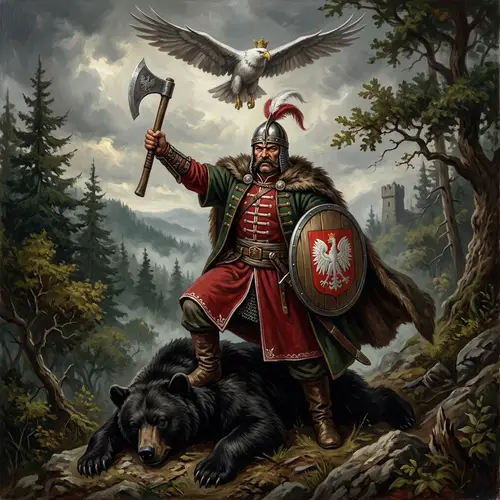 Polish Warrior on Black Bear - Epic Illustration