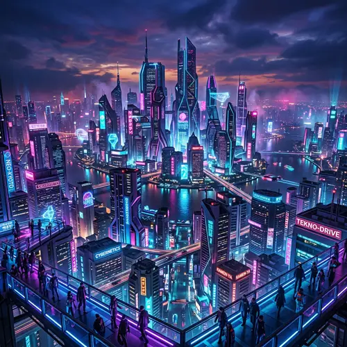 Futuristic Cityscape in Neon Colors | Cyberpunk Skyscrapers