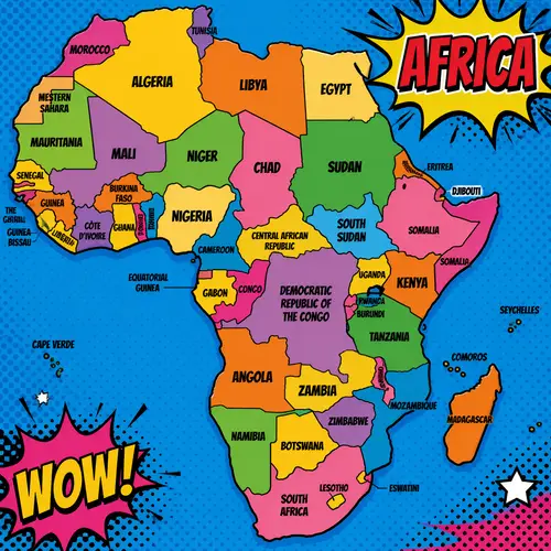 Vibrant Pop Art Map of Africa with Country Names