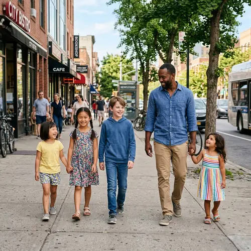 Multicultural Family Stroll in City | Diverse Kids Walking Together
