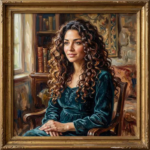 Oil Painting of a Woman with Curly Hair