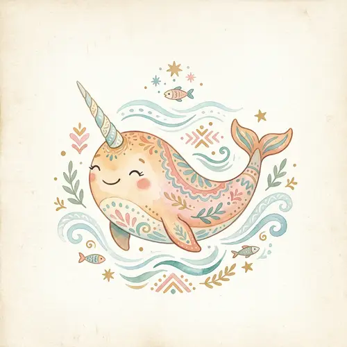 Charming Cartoon Narwhal Illustration in Nordic Style