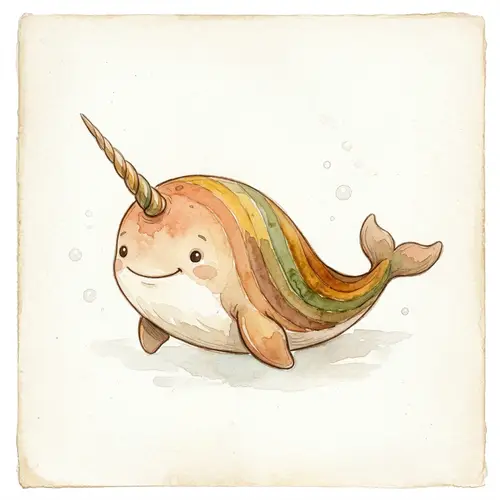 Charming Autumn Rainbow Narwhal Cartoon Character