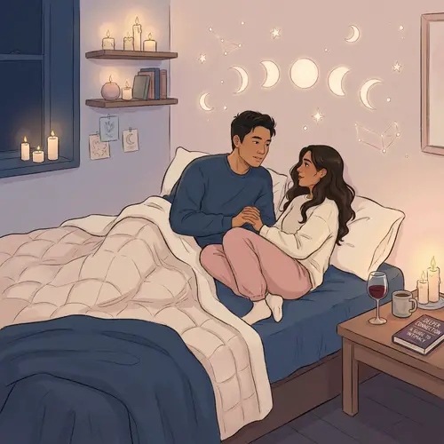 Intimate Bedroom Digital Illustration with Romance Elements