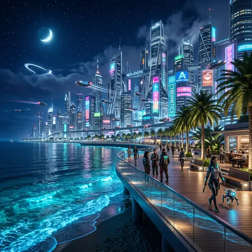 Futuristic City by the Turquoise Ocean