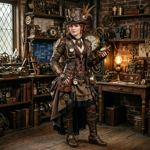 Intricate Steampunk Costume with Brass Gears