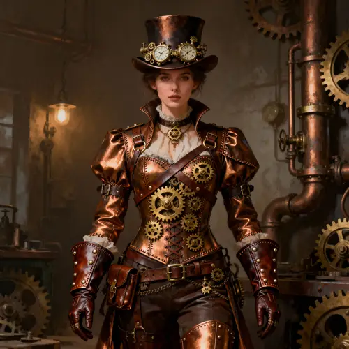 Intricate Steampunk Costume with Brass Gears