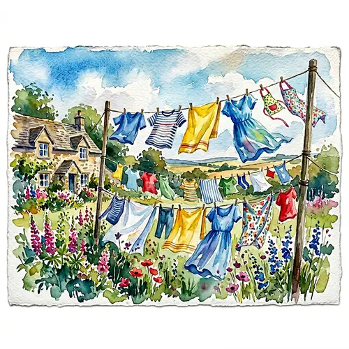 Impressionistic Watercolor of Colorful Fabrics