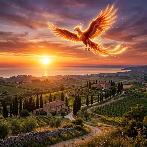 Sunset in Italy with Mythical Phoenix | Rebirth Symbolism