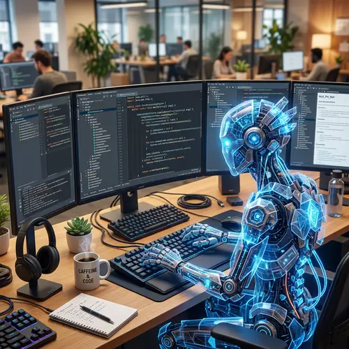 Abstract Non-Human Java Software Developer in Modern Office