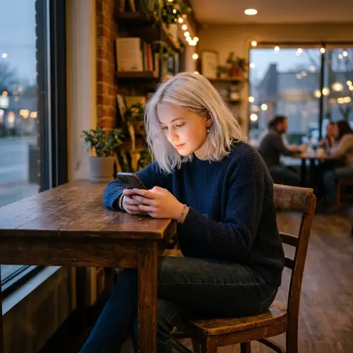 14-Year-Old Girl Engrossed in Phone at Table