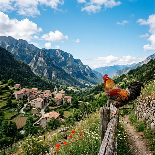 Charming Village Between Mountains and Blue Sky