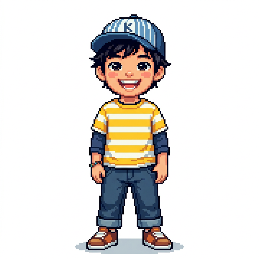 Pixel Art Cute Asian Boy Portrait with Stylish Hat | AI Art