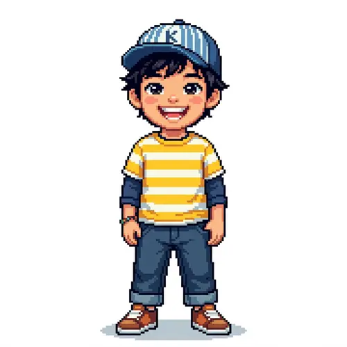 Pixel Art Cute Boy Portrait | Asian Descent with Stylish Hat