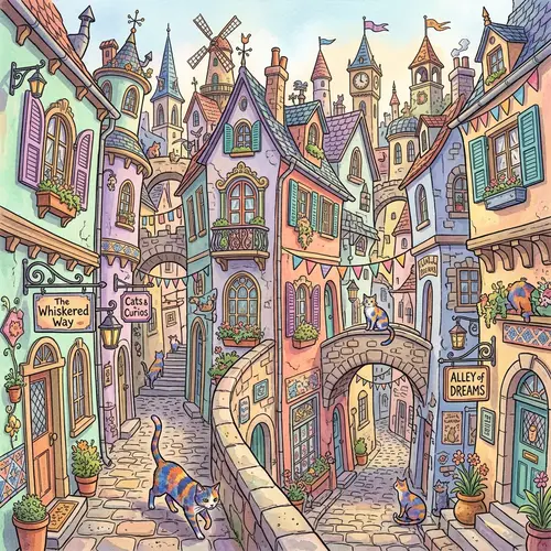 Whimsical Urban Labyrinth: Charming Streets with Quirky Buildings