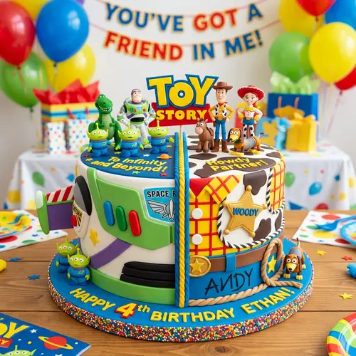 Toy Story One Tier Cake: Buzz & Woody Themes