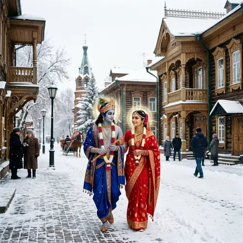 Radharani and Krishna Walking in Tomsk, Russia