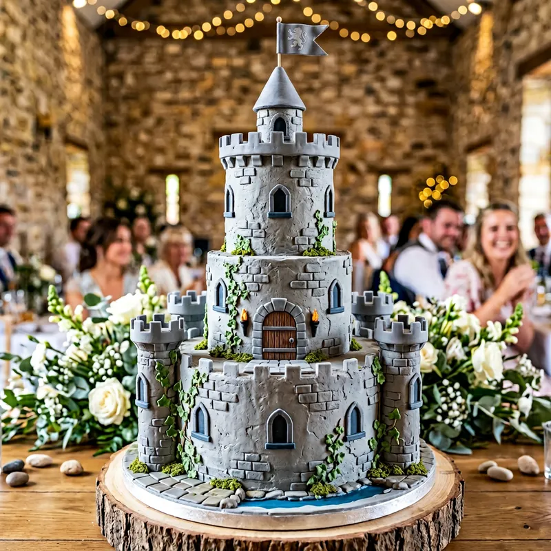 Castle Cake Design in Grey Buttercream