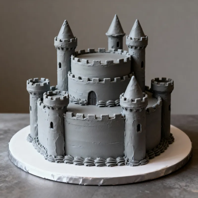 Castle Cake Design in Grey Buttercream