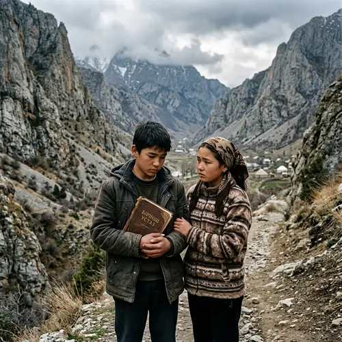 Sad Kazakh Teenagers in Mountain Gorge Conversing