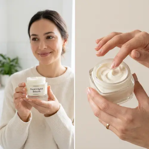 Woman Holding Square Cream: Close-Up Image