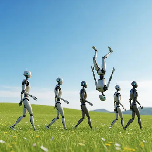 Robots Walking in Meadow Animation