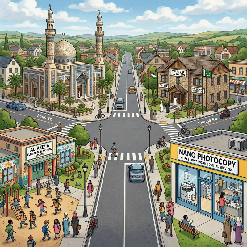 Village Center with Mosque, Office, School & Photocopy Studio