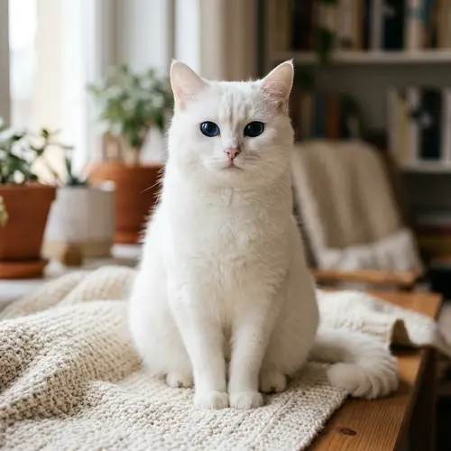 White Cat with Dark Blue Eyes | Beautiful Feline Pose