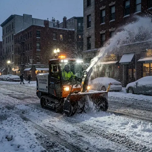 Electric Snow Blower Clears City Street | Snow Removal Service